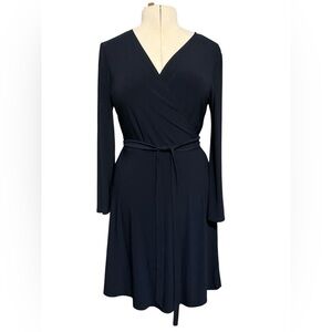 Emma & Michele Dress Size L Navy Blue Minimalist Wrap Long Sleeve Office Date